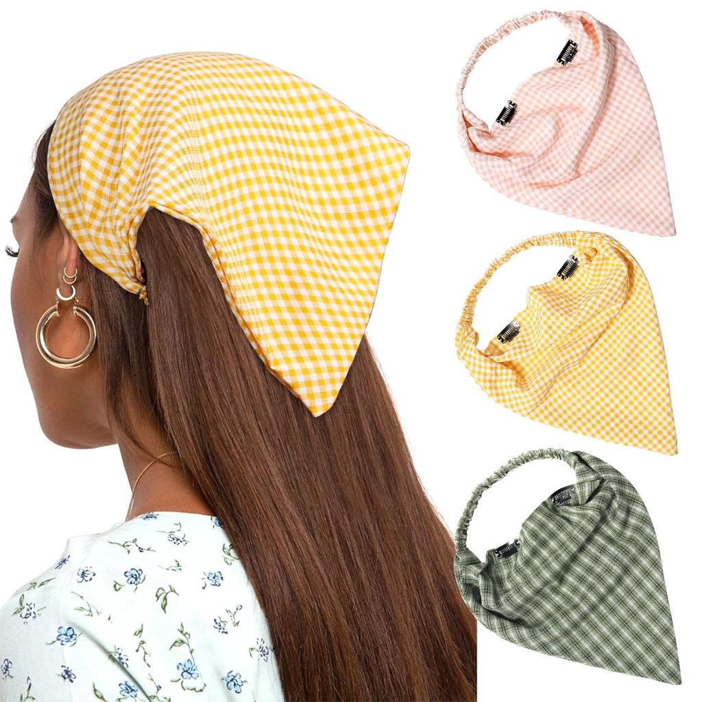 3pcs Chiffon Floral Print Hair Scarf Headband With Hair Clip Kerchief Head Scarf